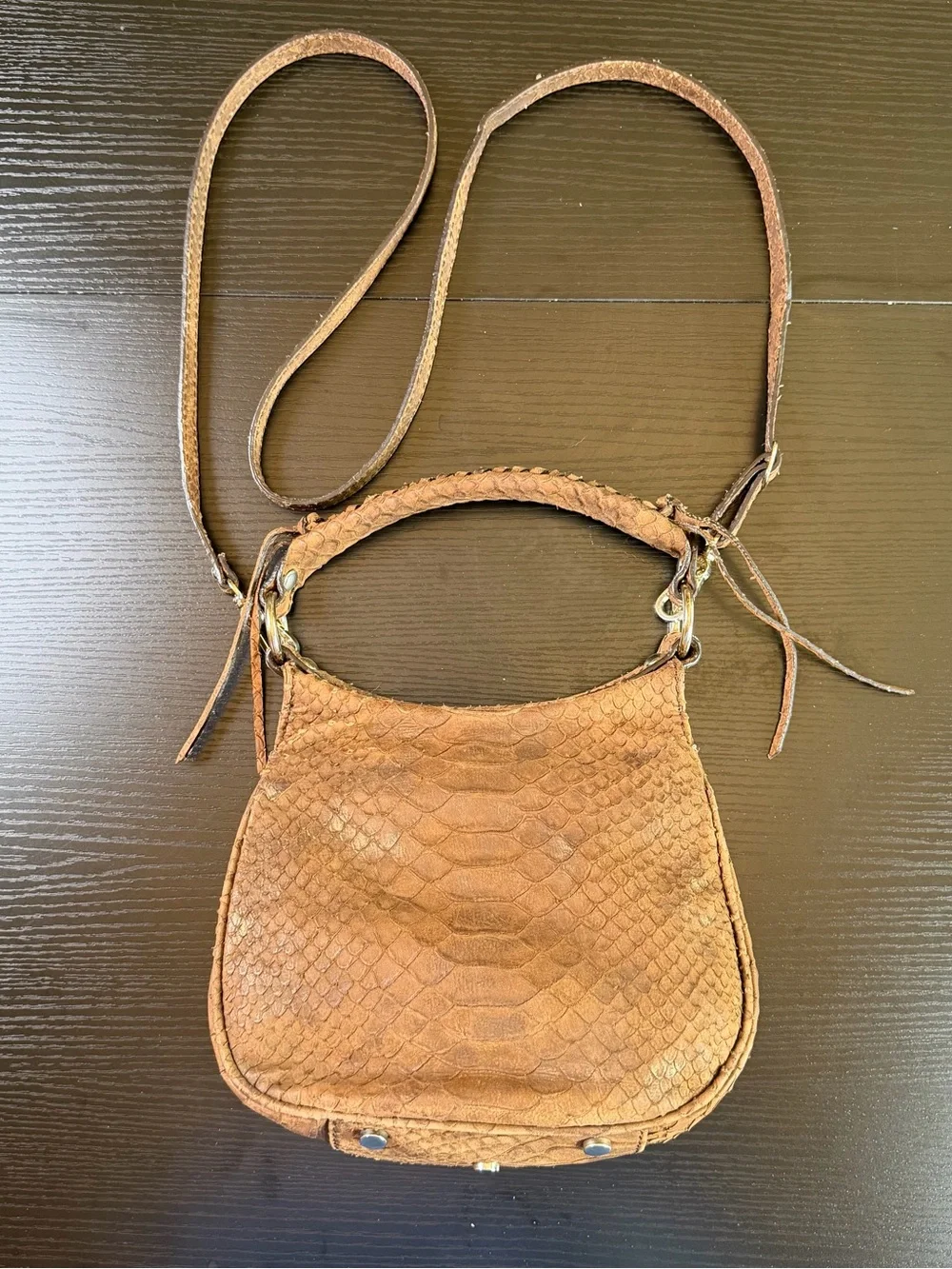 Python-Texture Tan Crossbody Bag with Turn-Lock Closure - Picture 15 of 16